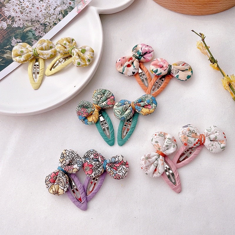 Set 2 chiếc kẹp tóc mái hình nơ, hình hoa dễ thương, phụ kiện tóc cho nữ phong cách Hàn Quốc