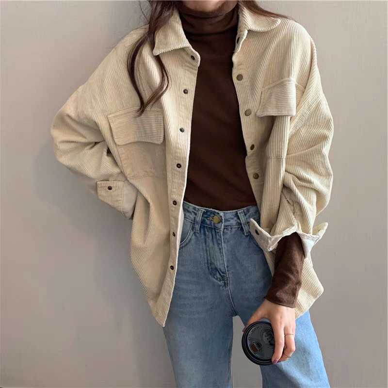 🌸 Áo sơmi khoác ngoài nhung gân🌸