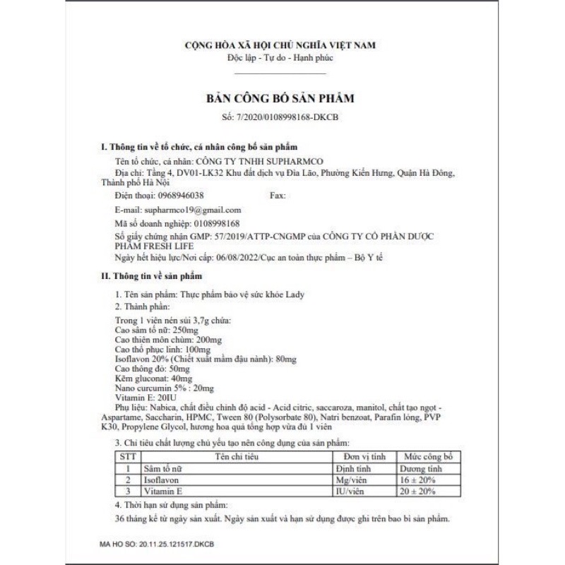 Viên sủi Lady tăng size vòng 1 hiệu quả