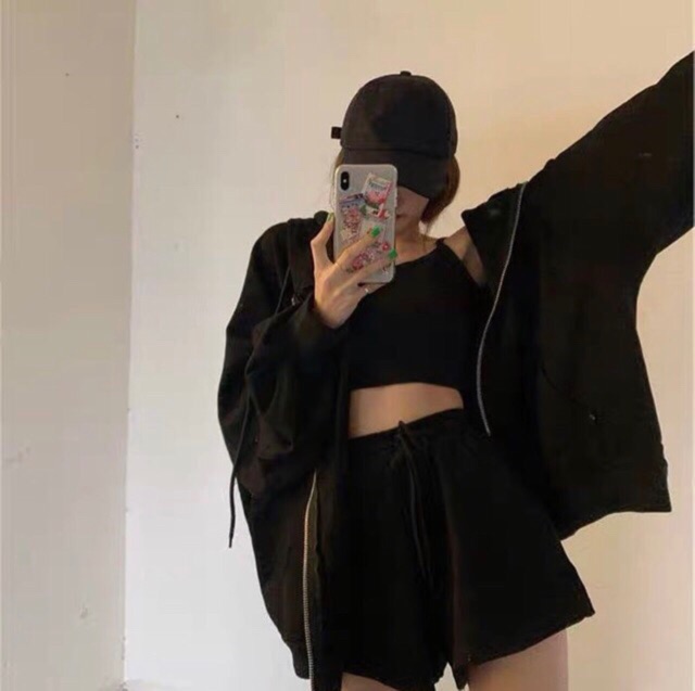 Combo 3 Món Hoodie - Croptop - Short thun Ulzzang cotton | BigBuy360 - bigbuy360.vn