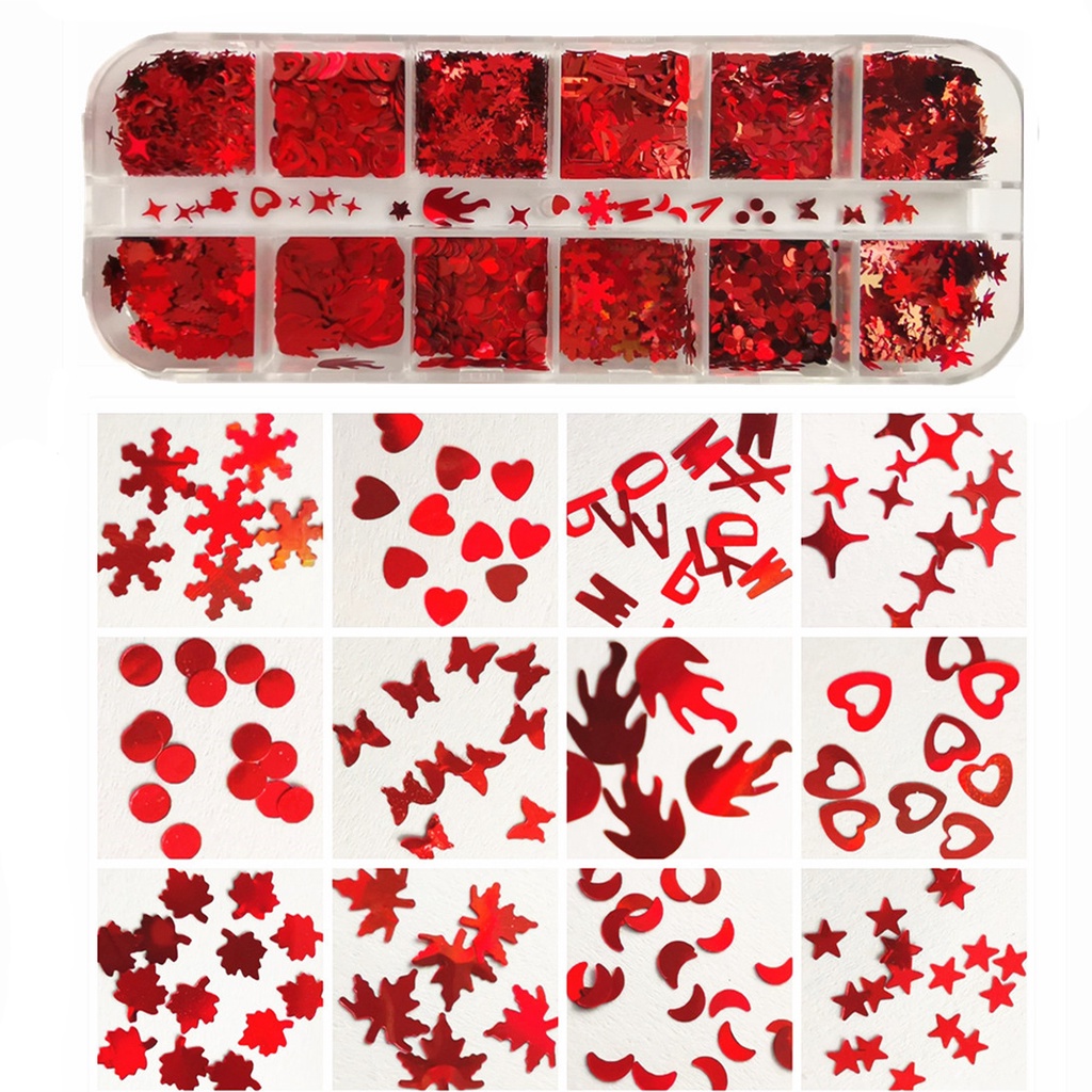 [Hàng mới về] Hộp sequin trang trí móng diy hình trái tim/con bướm kháng nước chủ đề lễ tình nhân