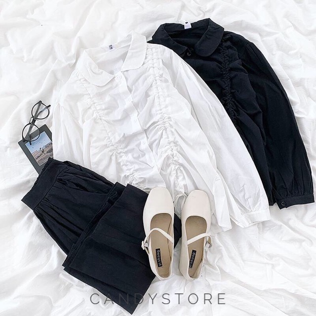 Áo sơmi nhún dây cổ sen