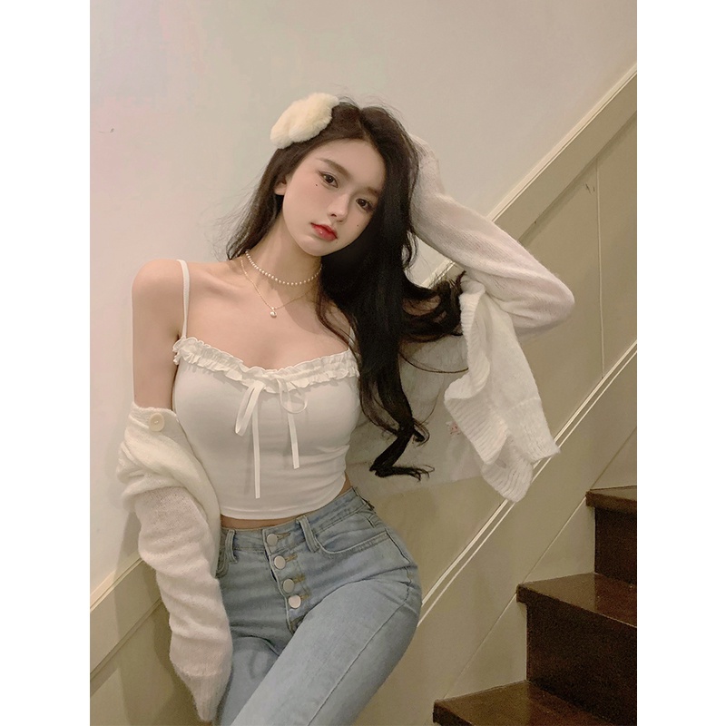 Cocory vn Áo Croptop Dệt Kim Trễ Vai Màu Sắc Trơn Thiết Kế Quyến Rũ