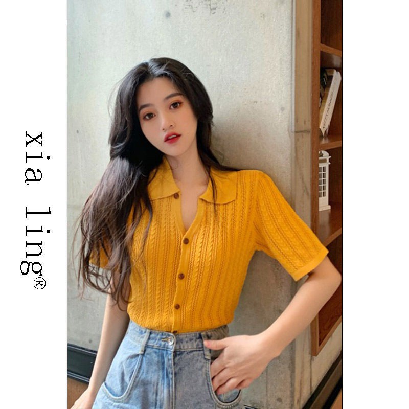 Áo Thun Tay Ngắn Cổ Polo Phối Nút Phong Cách Hong Kong Thời Trang Mùa Hè Hàng Mới Dành Cho Bạn Nữ 2021