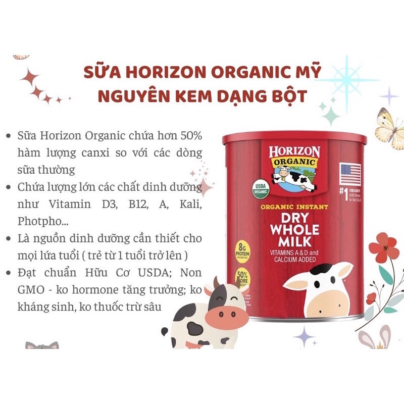 Sữa Horizon Organic Dry Whole Milk - Sữa tươi dạng bột hữu cơ Organic Horizon 870gr