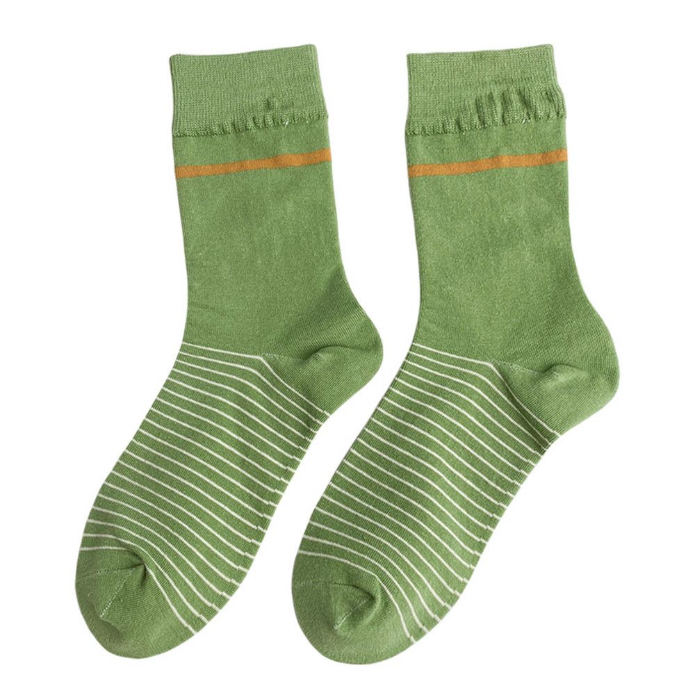 1 Đôi Vớ Cotton Kẻ Sọc Màu Xanh Matcha Thoáng Khí Phong Cách Nhật Bản Cổ Điển Dễ Thương Cho Nữ