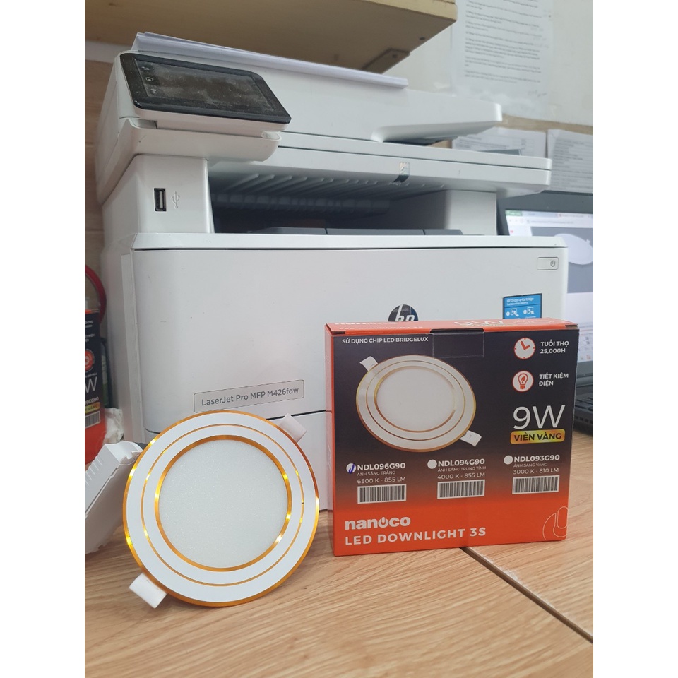 Đèn LED âm trần 9W 12W Viền Vàng Nanoco NDL096G90/NDL126G110