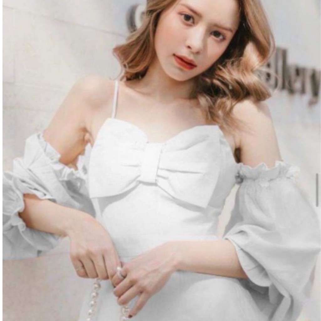 Đầm trắng trễ vai so cute phiên bản nơ ngực | BigBuy360 - bigbuy360.vn