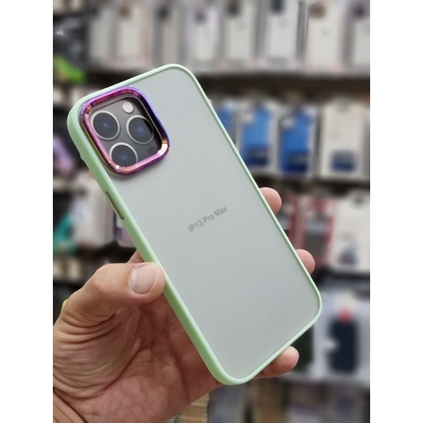 Ốp lưng nhám viền màu X&M vành camera titan 7 màu cho iPhone 12 Pro Max, 13, 13 Pro, 13 Pro Max chống Vân tay cực nổi