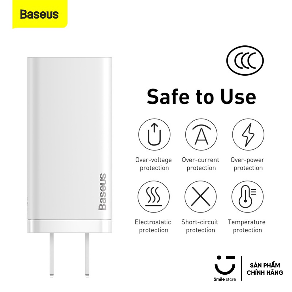 Bộ Cốc Sạc Nhanh Đa Năng Siêu Nhỏ Gọn BASEUS 65W GaN 2 Thế Hệ Mới