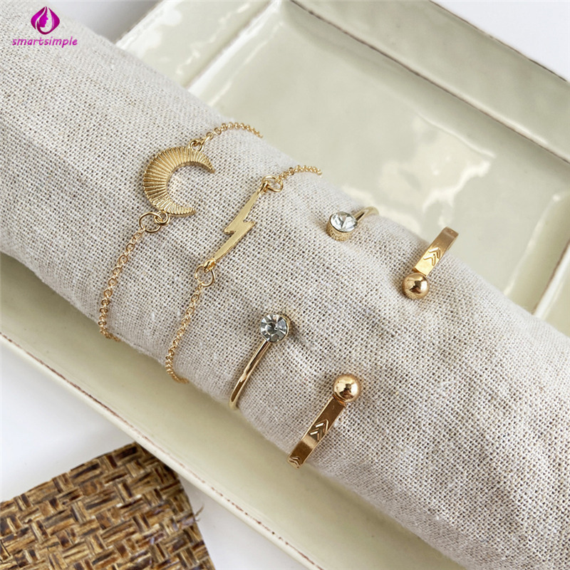 Set 4 vòng tay hình mặt trăng / tia chớp đơn giản thời trang cho nữ