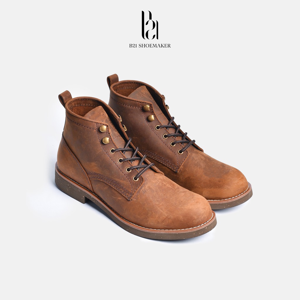 Giày Combat Boot Nam Da Bò Cao Cấp Cổ Lững Đế CORK NITRILE Tăng Chiều Cao Phong Cách Công Sở Vintage  - B21 Shoemaker