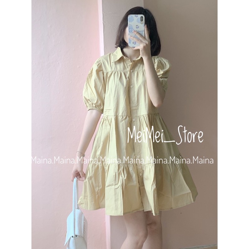 Váy Sơ Mi Babydoll Trắng Ulzzang - Đầm Sơ Mi Cổ Đức 2 màu be + trắng.