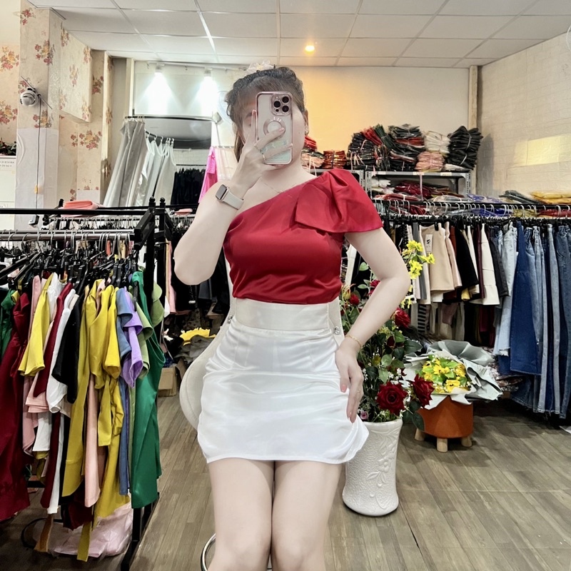 HÌNH THẬT ÁO LỤA LỆCH VAI NƠ NHIỀU SIZE