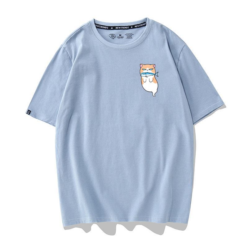 [Hàng Xịn, Gía Tốt] Áo Phông Thun Mèo Ngậm Cá Mini Nam Nữ - Unisex - Cotton - Mã AT034
