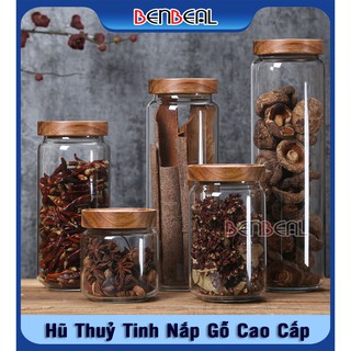 Hũ Thủy Tinh Nắp Gỗ Đục Lỗ, Lọ Thủy Tinh, Hộp Thủy Tinh Nắp Gỗ Cao Cấp 280ml 500ml 800ml 1000ml 1300ml 1600ml