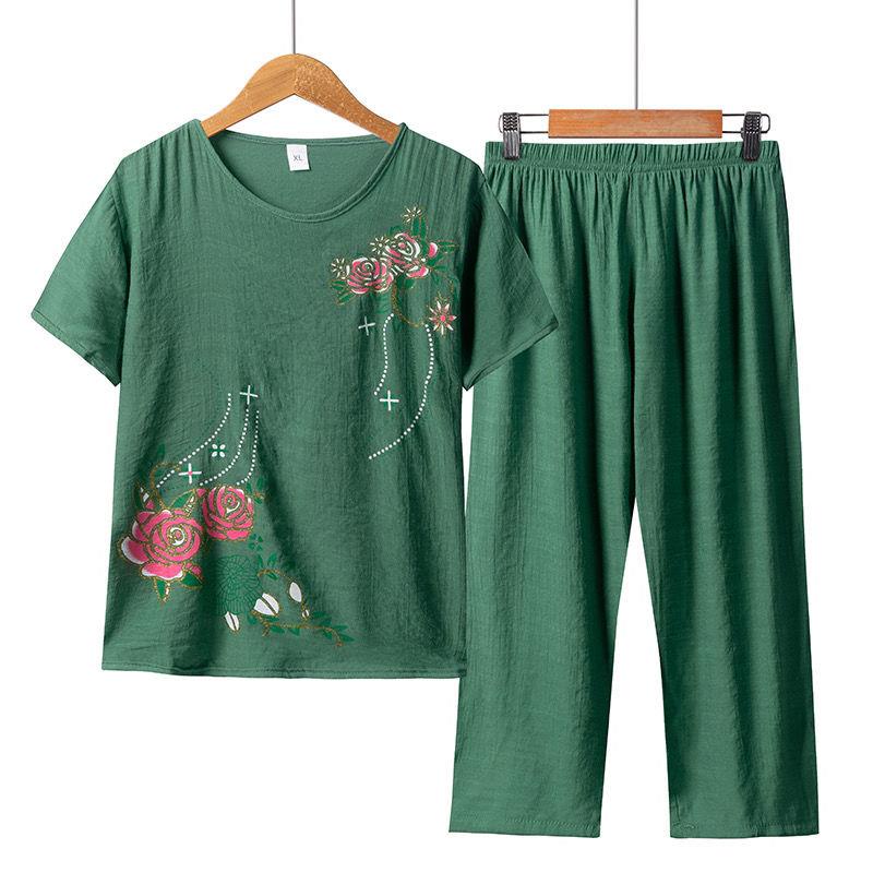 Áo Kiểu Tay Ngắn Bằng cotton Và Vải Lanh Có size Lớn Cho Phụ Nữ Trung Niên