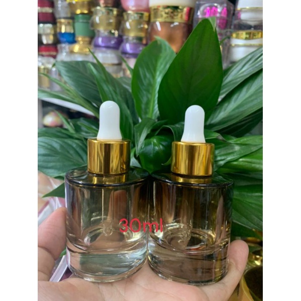 Chai thủy tinh nâu 30ml, ống bóp xi vàng đựng serum sang chảnh
