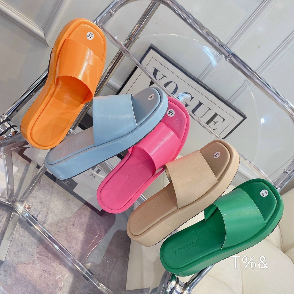 Dép quai ngang da trơn mũi vuông cao cấp đế bánh mì 5 phân trẻ trung năng động, đi làm, đi chơi, dạo phố đều đẹp