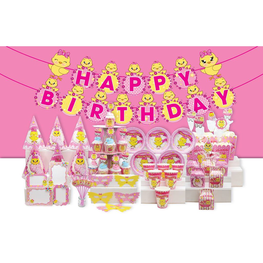 Set trang trí sinh nhật chủ đề gà hồng