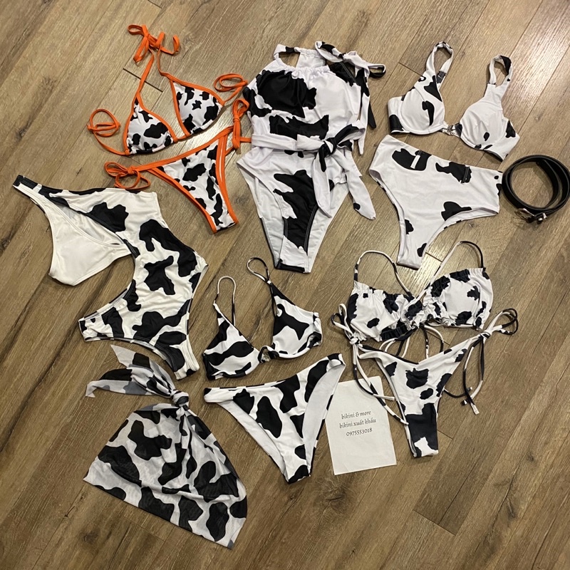 [BKN590] &lt;ÂU&gt; SET BIKINI BÒ SỮA VIỀN CAM