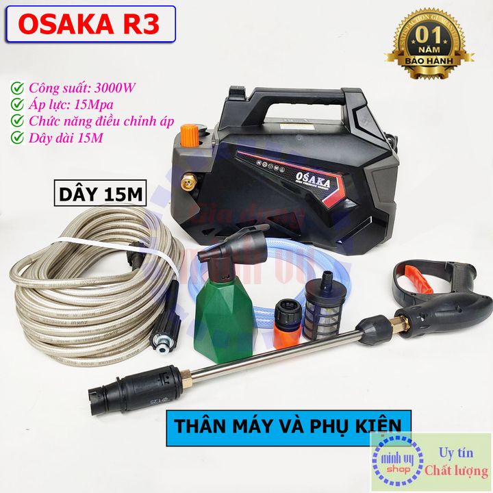 Máy xịt rửa điều hòa- máy rửa xe chỉnh áp Osaka R3 - 3000W - Dây 15 mét