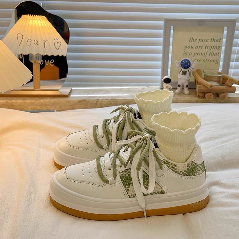 Giày sneaker nữ đế cao viền caro nhiều màu hottrend Hàn quốc giá rẻ JAENIA G013