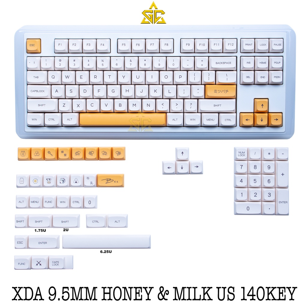 Keycap Honey &amp; Milk US 140 nút bàn phím cơ Thick PBT dày 1.5MM XDA cao 9.5MM