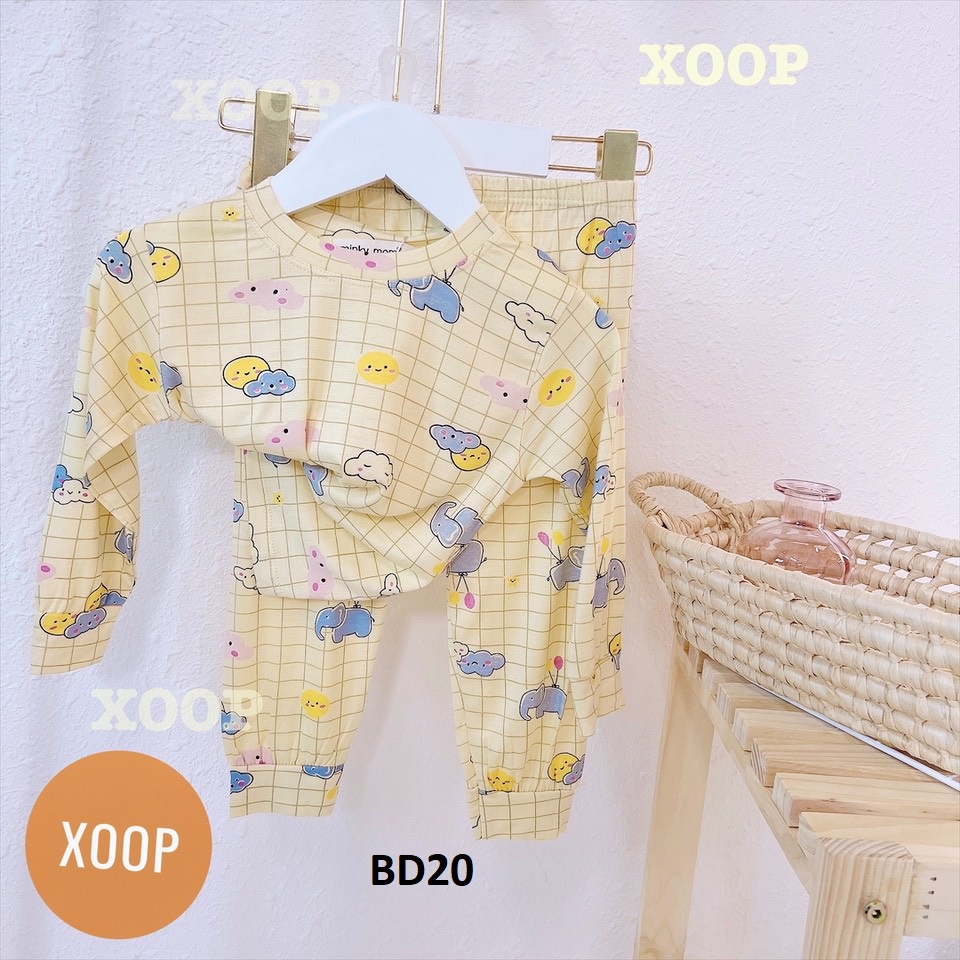 (8-25kg) Bộ dài tay chất thun lạnh- Bộ dài tay hàng minky mom  in toàn thân voi- khỉ cho bé BD20