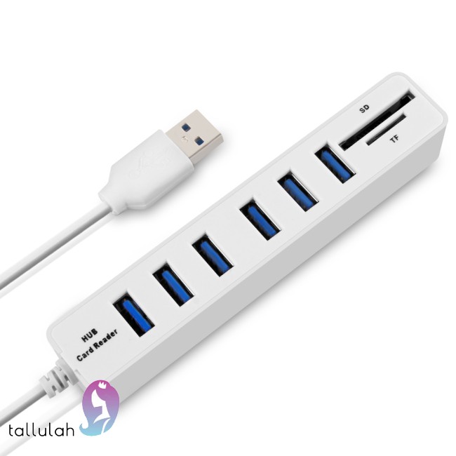 6-Port USB 2.0 Data Hub 2 In 1 SD/TF Multi USB Combo with 3ft Cable for Mac, PC, USB Flash Drives And Other Devices