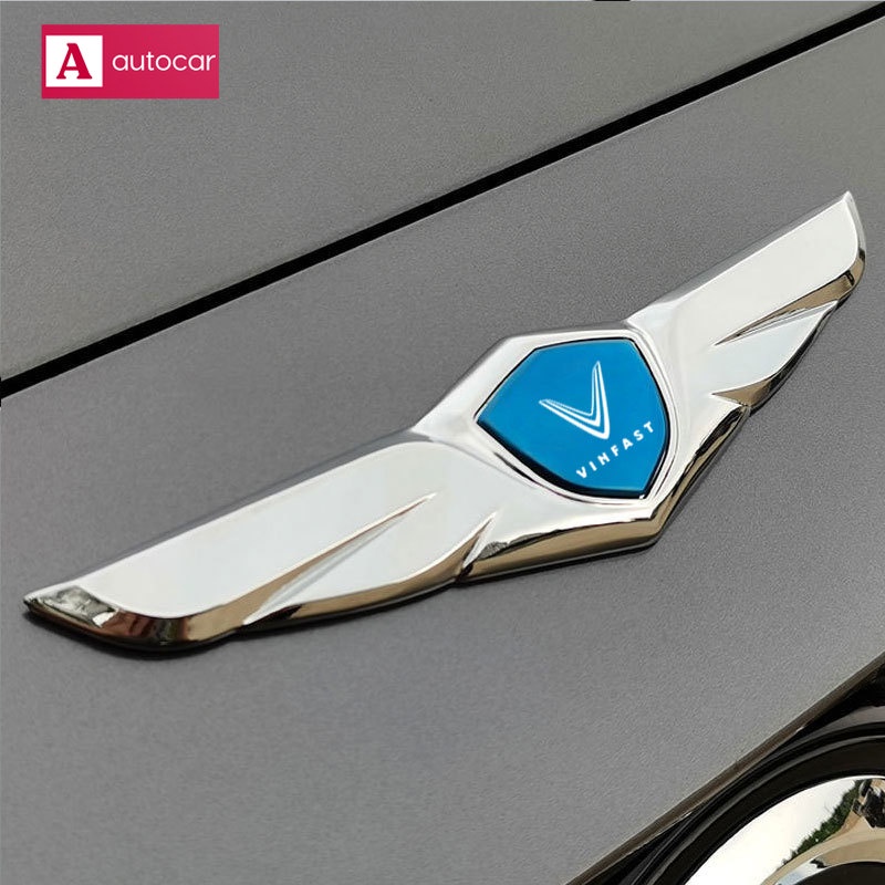 Đối với Vinfast Xe phía trước Đồ trang trí Nắp ca-pô Trang trí bằng kim loại Logo Đôi cánh thiên thần Dán phù hợp với VF8 VF9 E34 Phụ kiện