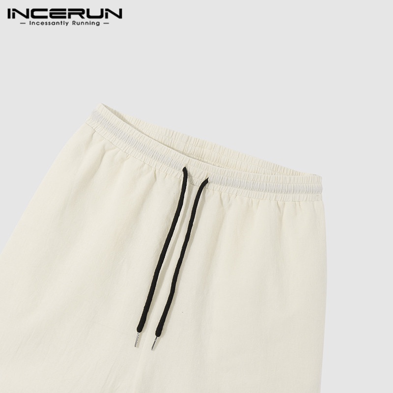 Áo cardigan INCERUN vải cotton dài tay dáng rộng+quần ngắn in họa tiết cổ điển dành cho nam