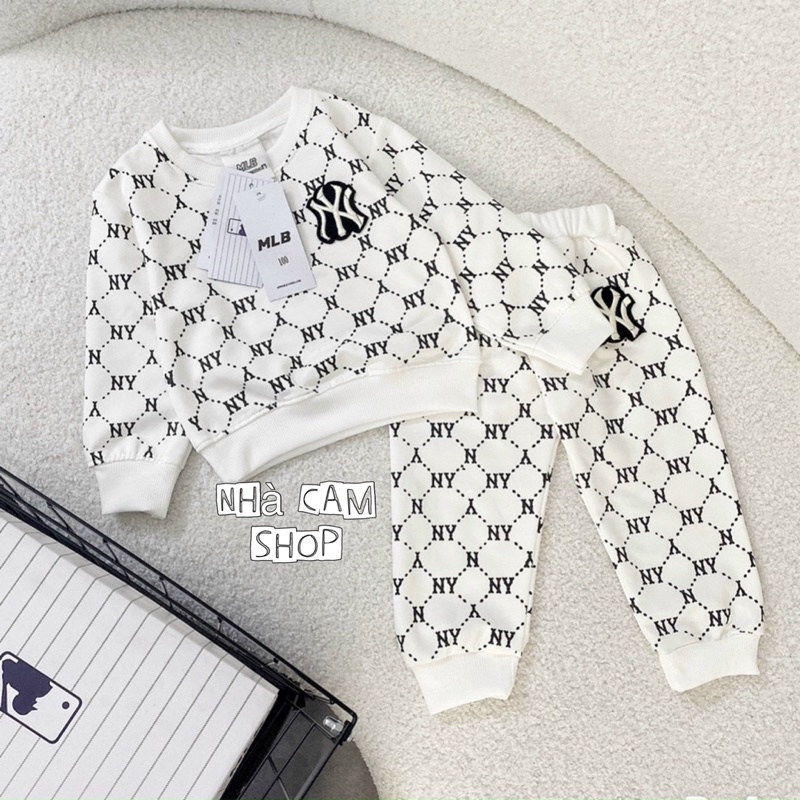 Bộ Nỉ Cho Bé Trai, Bé Gái - Bộ Thể Thao Nỉ Hoạ Tiết Trắng logo Thêu - Nhà Cam