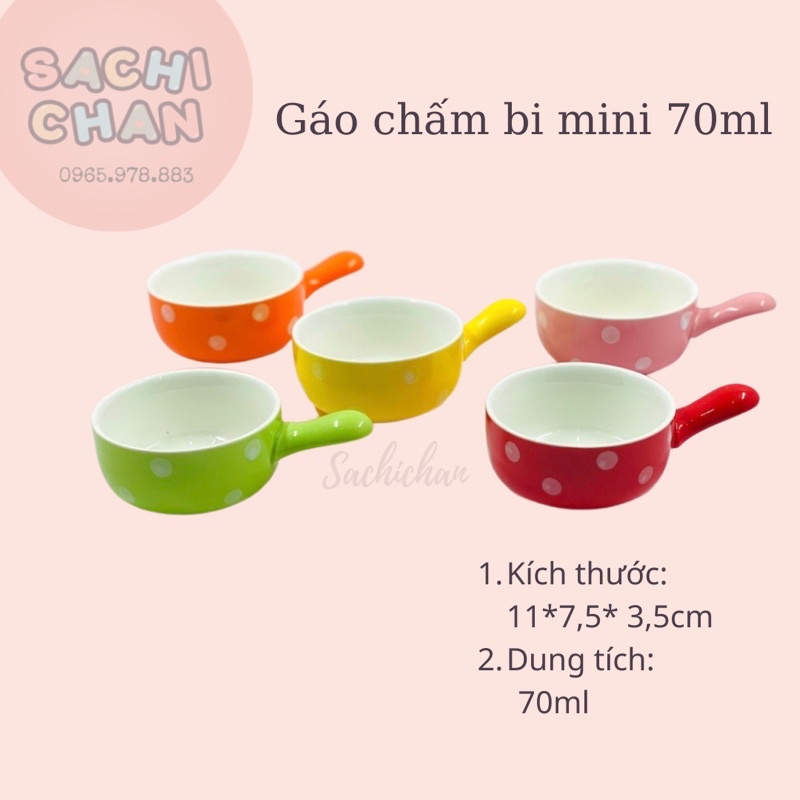 Chén bát ăn dặm hình gáo chấm bi có tay cầm -mini70ml sứ cao cấp an toàn- có video mô tả