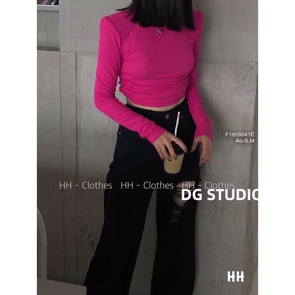 Áo thun croptop dài tay cột dây eo kiểu đệm vai TT1808