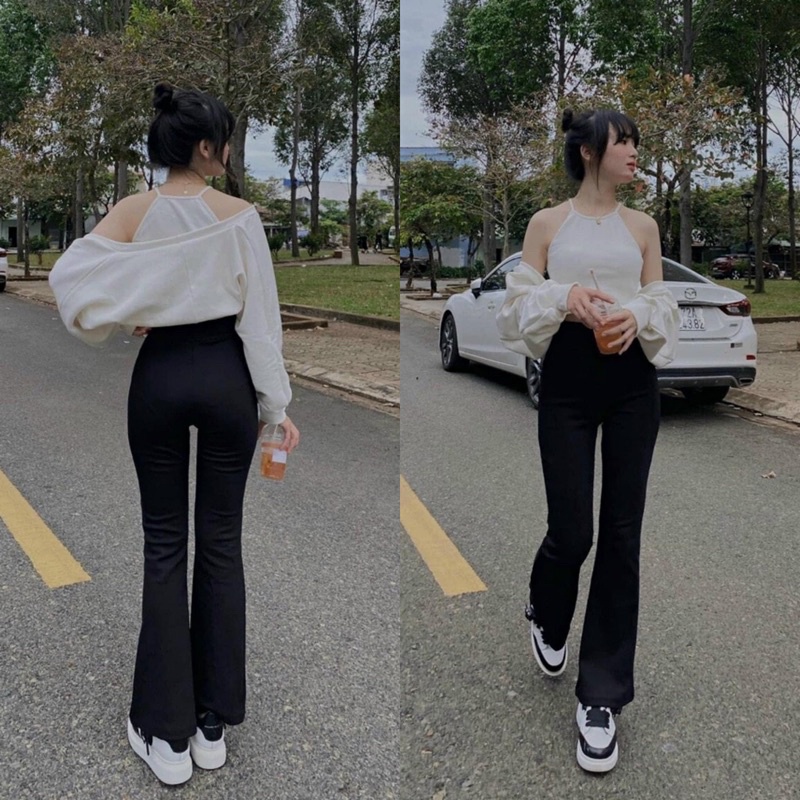 Quần ống loe cạp cao legging dáng dài co rãn 4 chiều hot