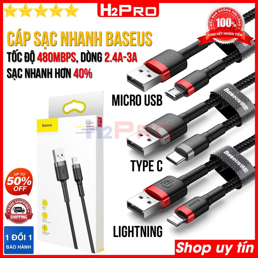 Cáp sạc nhanh -Type C-Micro Usb Baseus H2Pro cao cấp dài 1M (1 chiếc),cáp sạc dùng cho IPvà cho Android