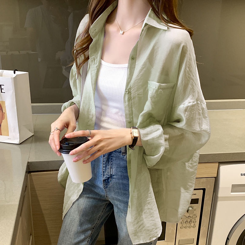 Áo sơ mi chống nắng dáng rộng phong cách Hàn Quốc thời trang mùa thu cho nữ