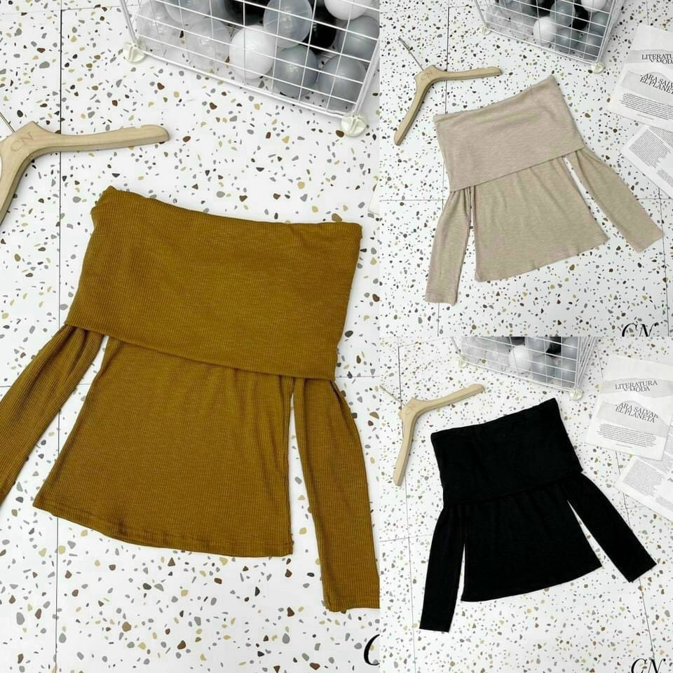 Áo Hở Vai Gấp Nữ  Nana's House - FREESHIP  Áo len dài tay body dáng ôm trẻ trung, cá tính HOT
