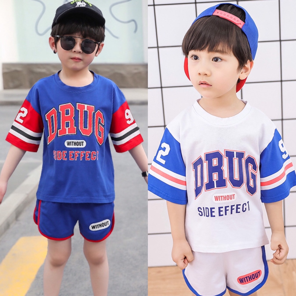 Bộ quần áo cotton hè "DRUG" 14-45kg cho bé trai 4-14 tuổi. Năng động, phong cách. Hàng may kỹ. STG2