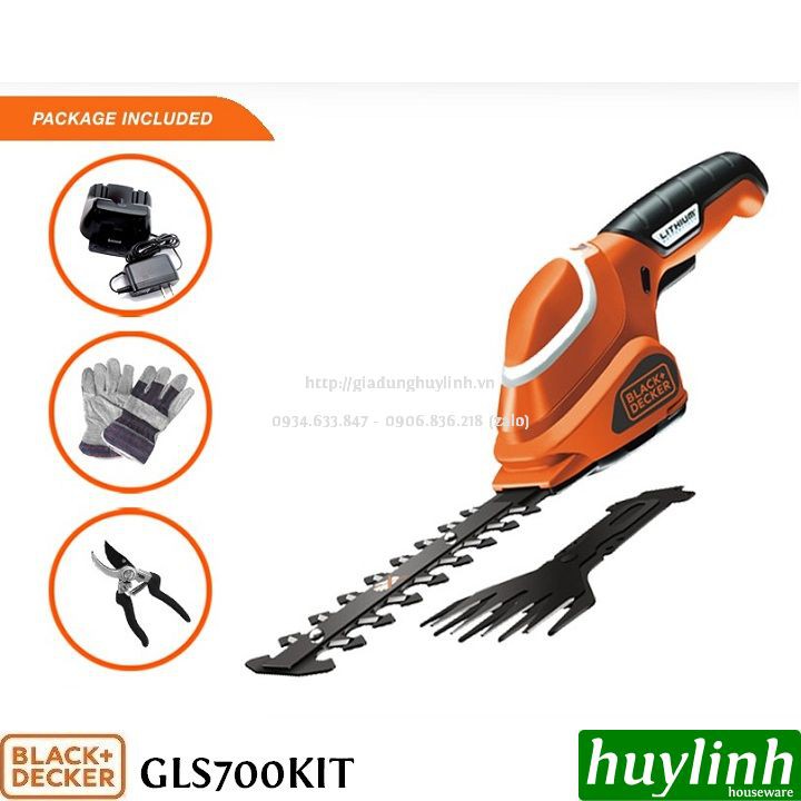 Máy tỉa lá cành cắt cỏ dùng pin Black &amp; Decker GSL700KIT - Pin Lithium 7V