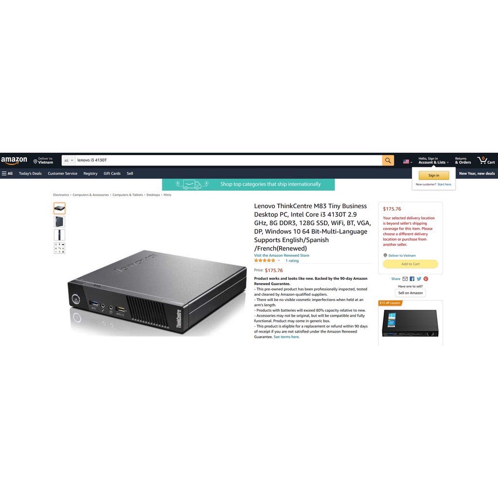 Máy tính bàn Mini Lenovo Thinkcentre Intel Core i5-4570T / i3-4130T , Ram 8Gb, SSD 256Gb hàng US renewed mới 98. | BigBuy360 - bigbuy360.vn