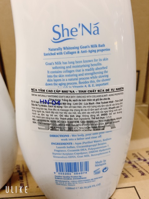 Sữa tắm Cao Cấp Shena Tinh Chất Sữa Dê tự nhiên 1,2L ( mầu trắng )