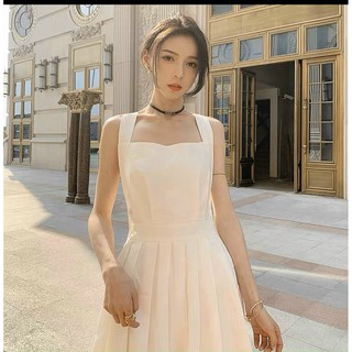 đầm maxi trắng hở lưng dây chéo