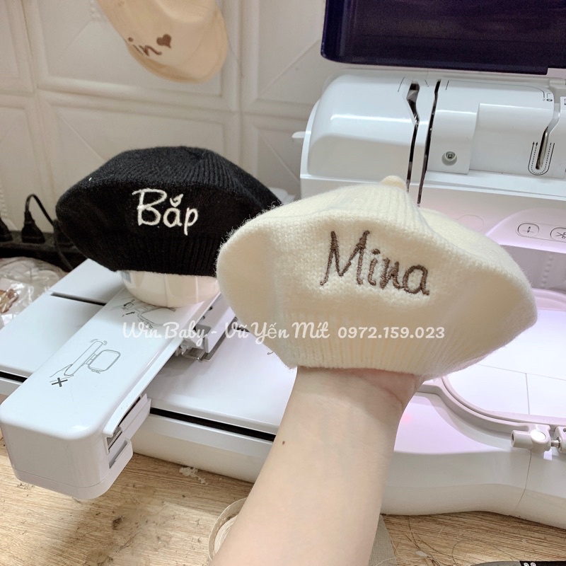 Mũ nồi len thêu tên cho bé style hàn quốc