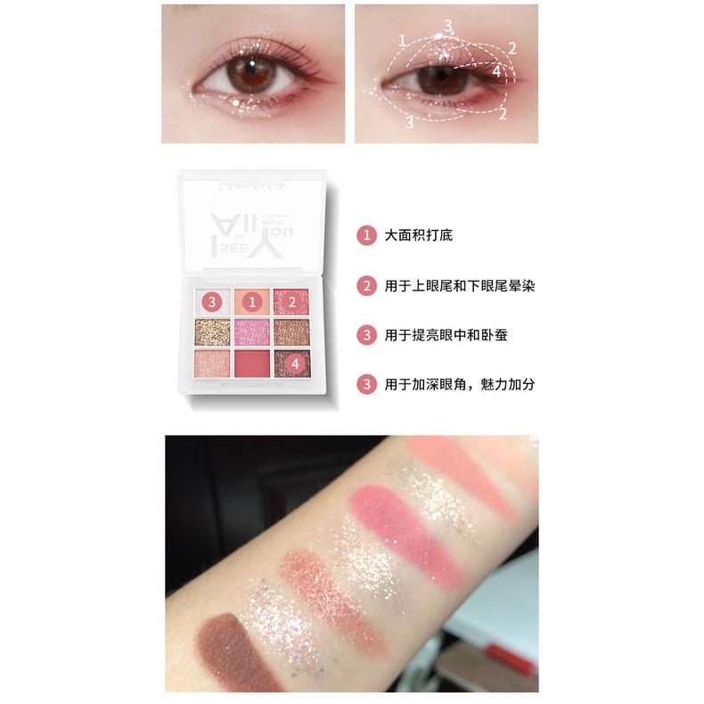 Bảng Phấn Mắt Chín Màu Ánh Ngọc Trai Lấp Lánh Chống Thấm Nước Kích Thước Nhỏ Gọn