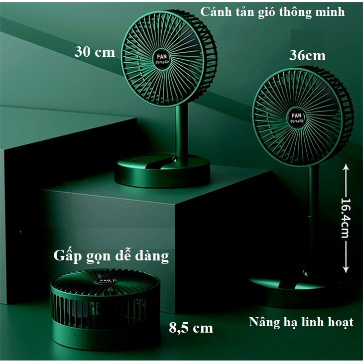 Quạt Super mini tích điện để bàn gấp gọn tiện dụng 3 cấp độ thời gian sử  dụng tới 8 tiếng ( SIÊU BỀN ) - Quạt điện | DiĐộng.vn