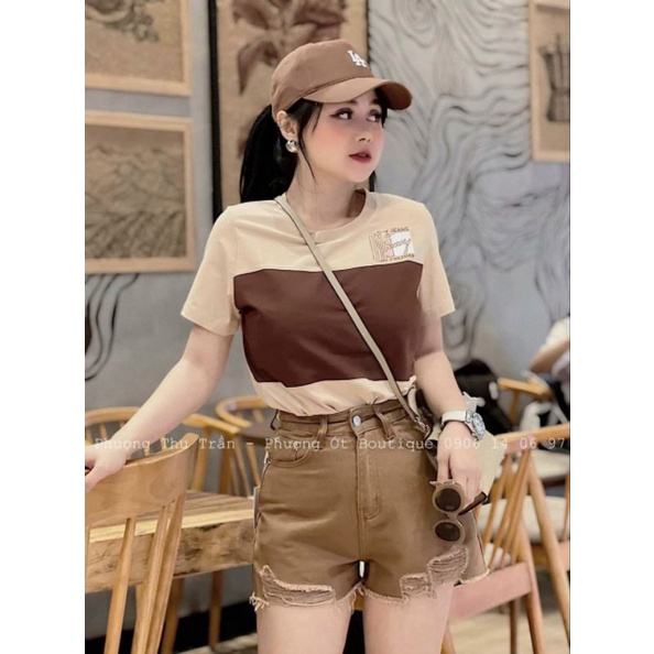 Áo Thun Phối Vải Màu Cực Hot, Áo Kiểu Tay Lỡ Dáng Thụng