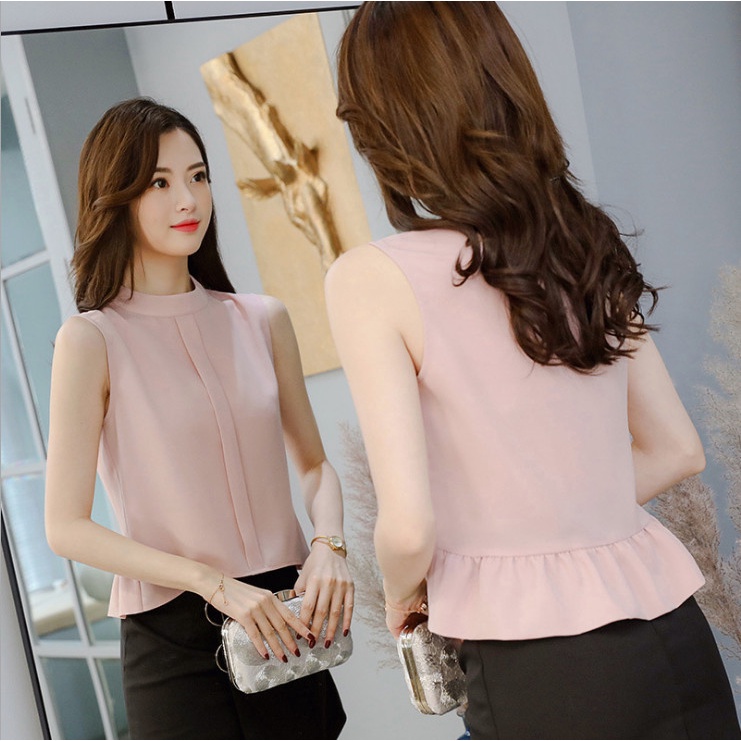 Áo Kiểu không tay Phối bèo Màu Hồng Phong CáchThời Trang Mùa Hè Cho Nữ ALE05