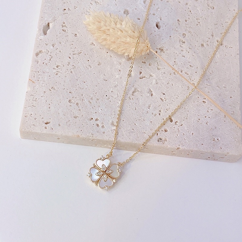 Dây chuyền cỏ 4 lá may mắn chất liệu mạ vàng 14k không đen ko rỉ